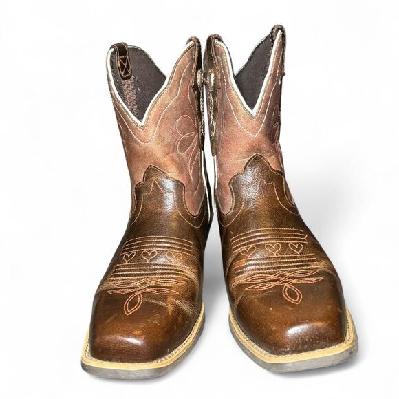 Justin Women’s Western Cowboy Boots Size 8B Brown Leather Heart Inlay Square Toe - Picture 4 of 7